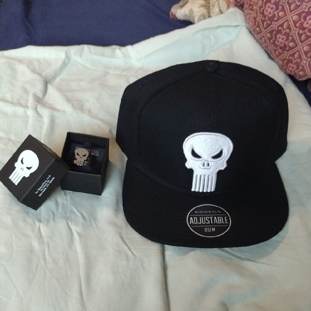 The Punisher Stainless Steel Ring and Baseball Cap